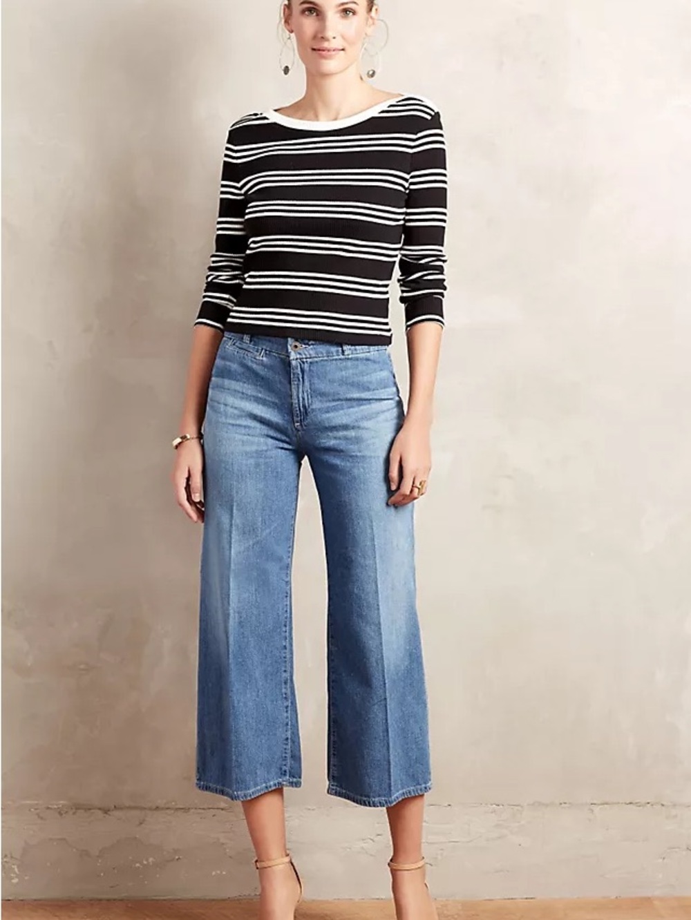 Ag Adriano Goldschmied Light Blue Cropped Wide-Leg Jeans